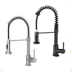 Commercial Spring Pull-Down Kitchen Faucet, Dual-Mode Sprayer, 360° Rotating – Matte Black Stainless Steel