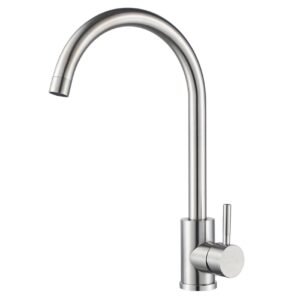 Brushed Stainless Steel Kitchen Faucet – Single Lever Mixer Tap, Gooseneck Spout