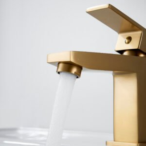 Matte Brushed Gold Single-Handle Basin Mixer Tap (Modern Square)