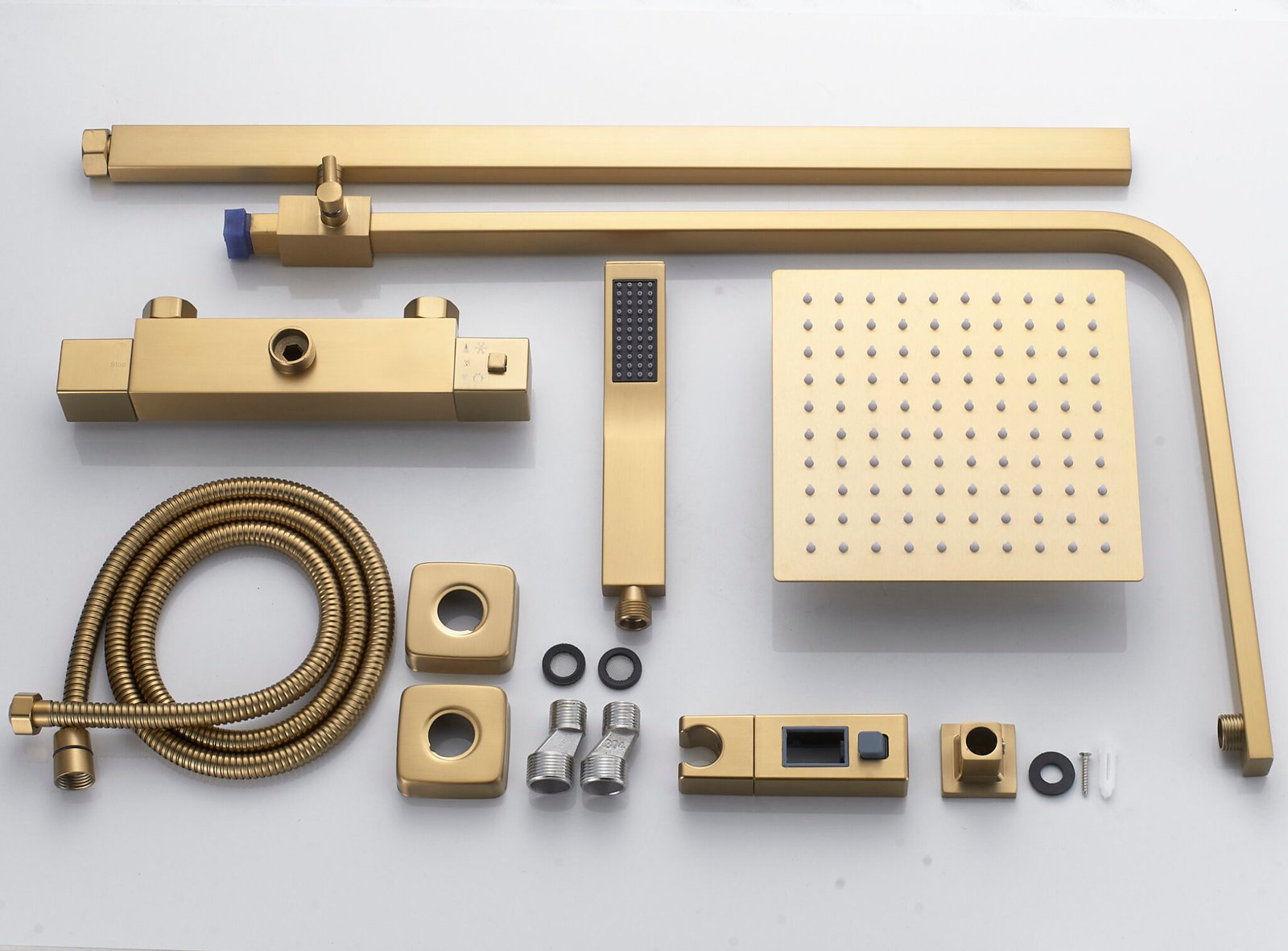 Brushed Gold Thermostatic Shower System – Square Rainfall Head ...