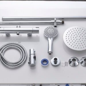 Thermostatic Rainfall Shower System with Handheld — Dual-Outlet Chrome Set