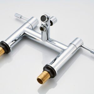 Minimalist Dual Lever Deck Mounted Bath Mixer Tap – Solid Brass, Chrome Finish