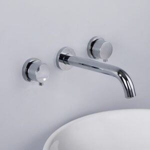 FARC Wall Mounted Basin Mixer Tap – Dual Round Handles, Chrome & Matt Black